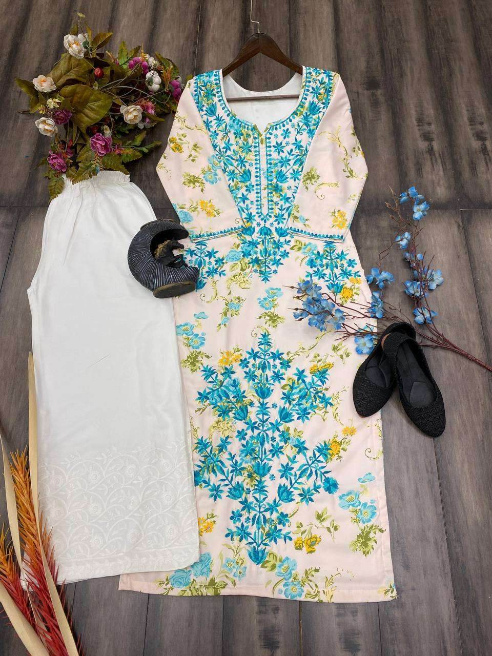RAYON EMBROIDERED KURTIS WITH BOTTOM - MYLUXURY LANE ENTERPRISE